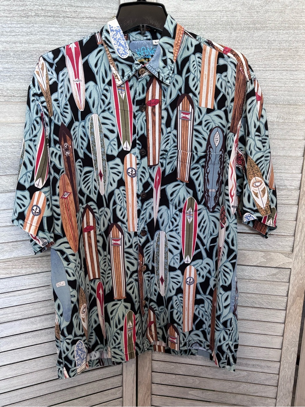 Rare KANE MALIA 90’s Surfboard Motif Coconut Buttons,Made in Hawaii USA SZ Large